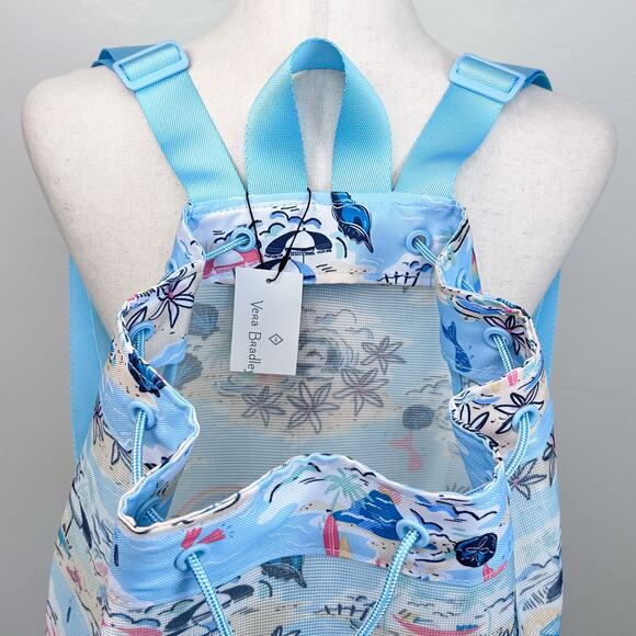 Vera Bradley Beach Treasures Mesh Drawstring Tropical Coastal Blue Back Pack NWT main image 4